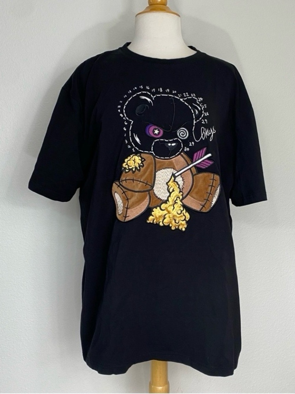 NWOT New BKYS Men's Black Brown Teddy Bear Crew T-Shirt Size 3XL Streetwear